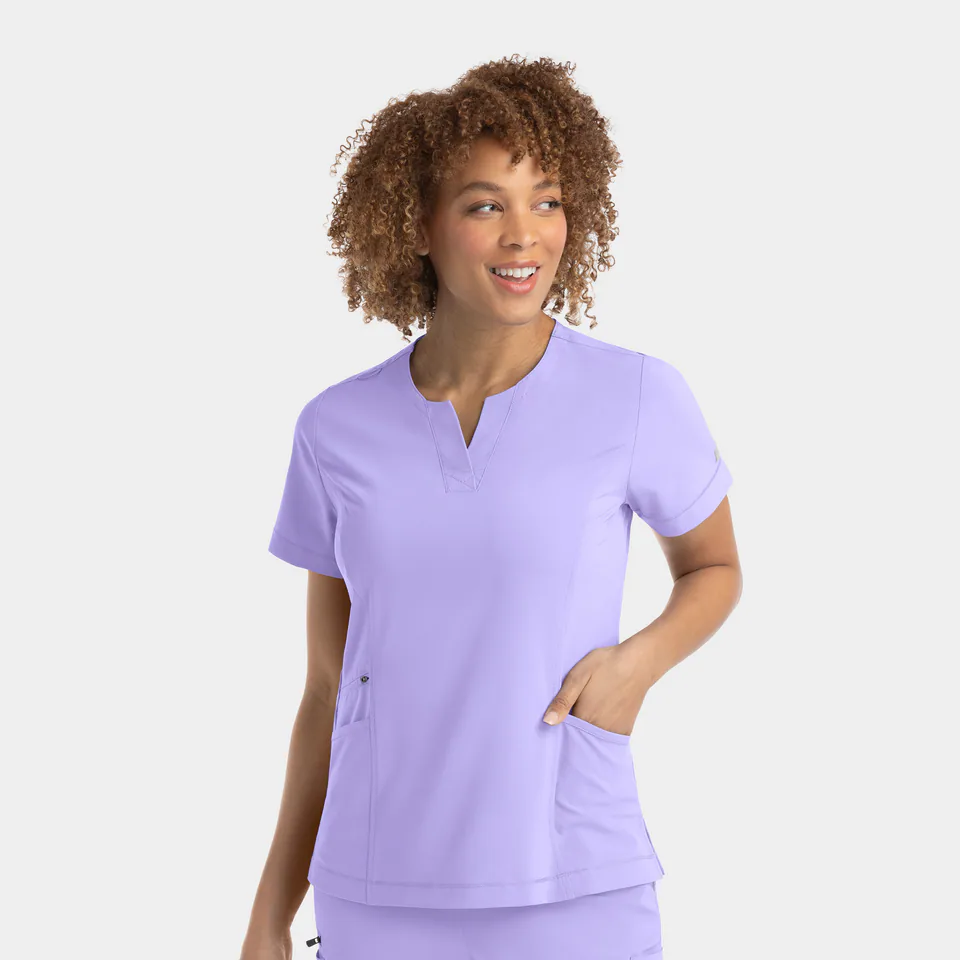 Women's Notched Crew Neck Top in Lilac